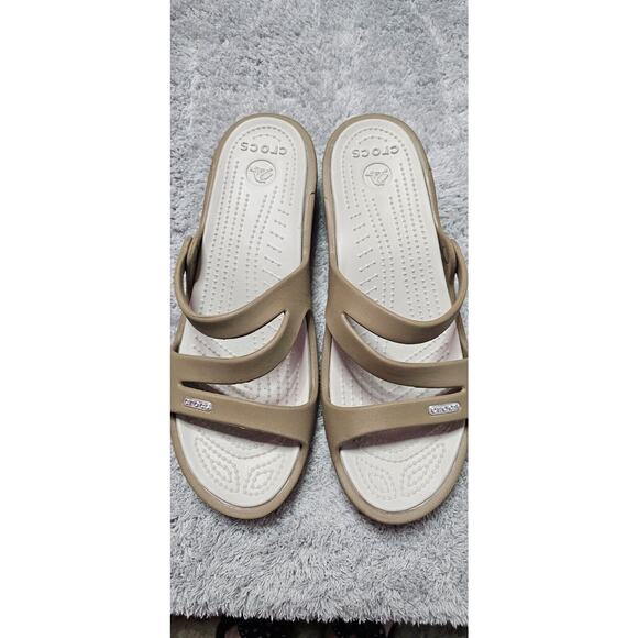 Crocs Patricia Sandals Womens 11 Tan Brown‎ Comfort Slip On Strappy Slides - Picture 1 of 2
